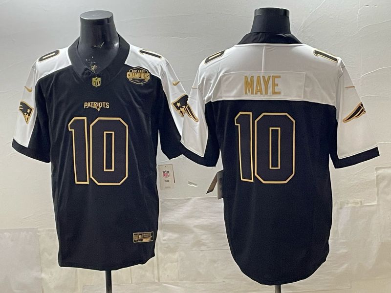 Men 2026 New England Patriots #10 Maye Black gold 3th generations Nike Limited NFL Jersey style 008
